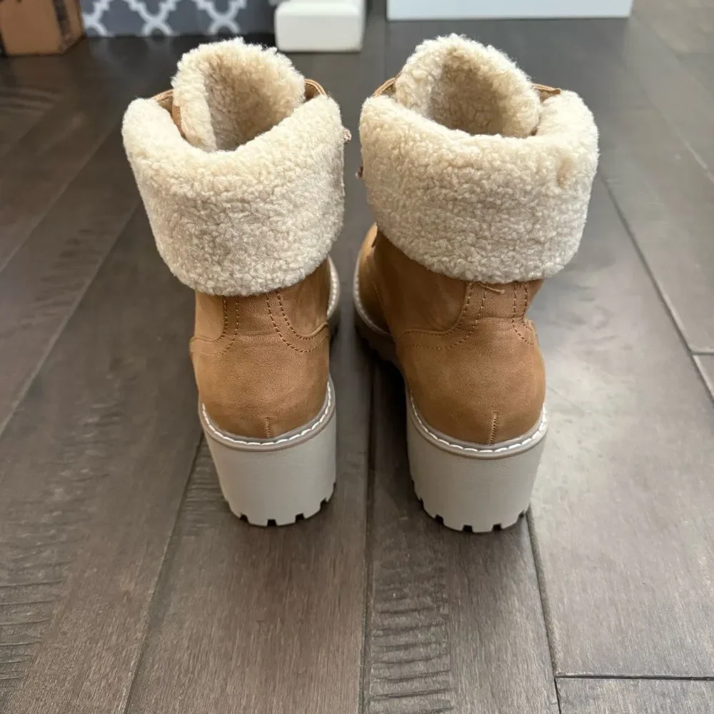 NEW Dolce Vita Russit Ankle Boots Hiking Winter Sherpa Camel 7 DV Women’s